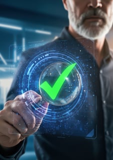 businessman-carefully-examines-digital-check-mark-through-magnifying-glass-symbolizing-control-high-standards